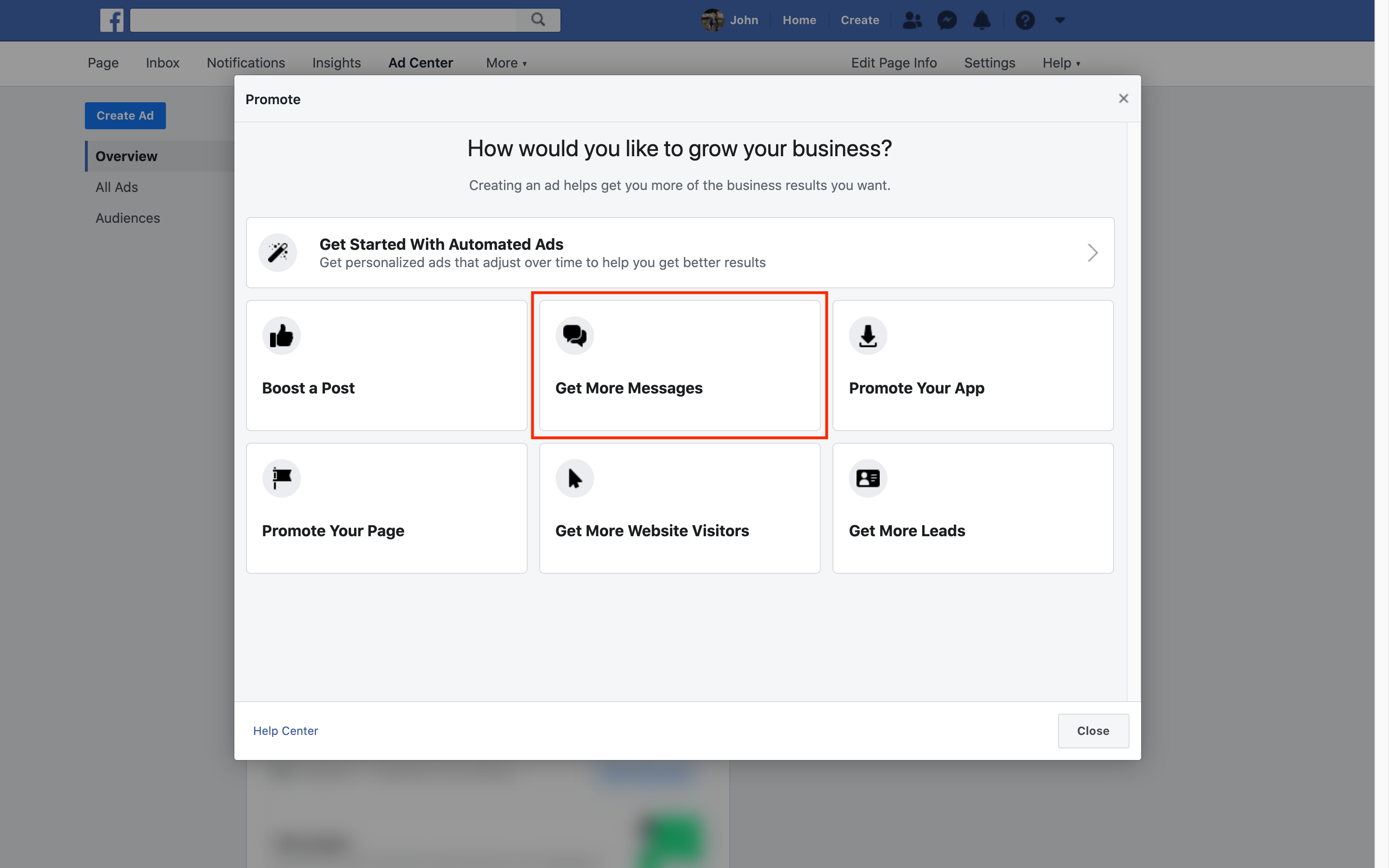 Facebook Ad Dialog