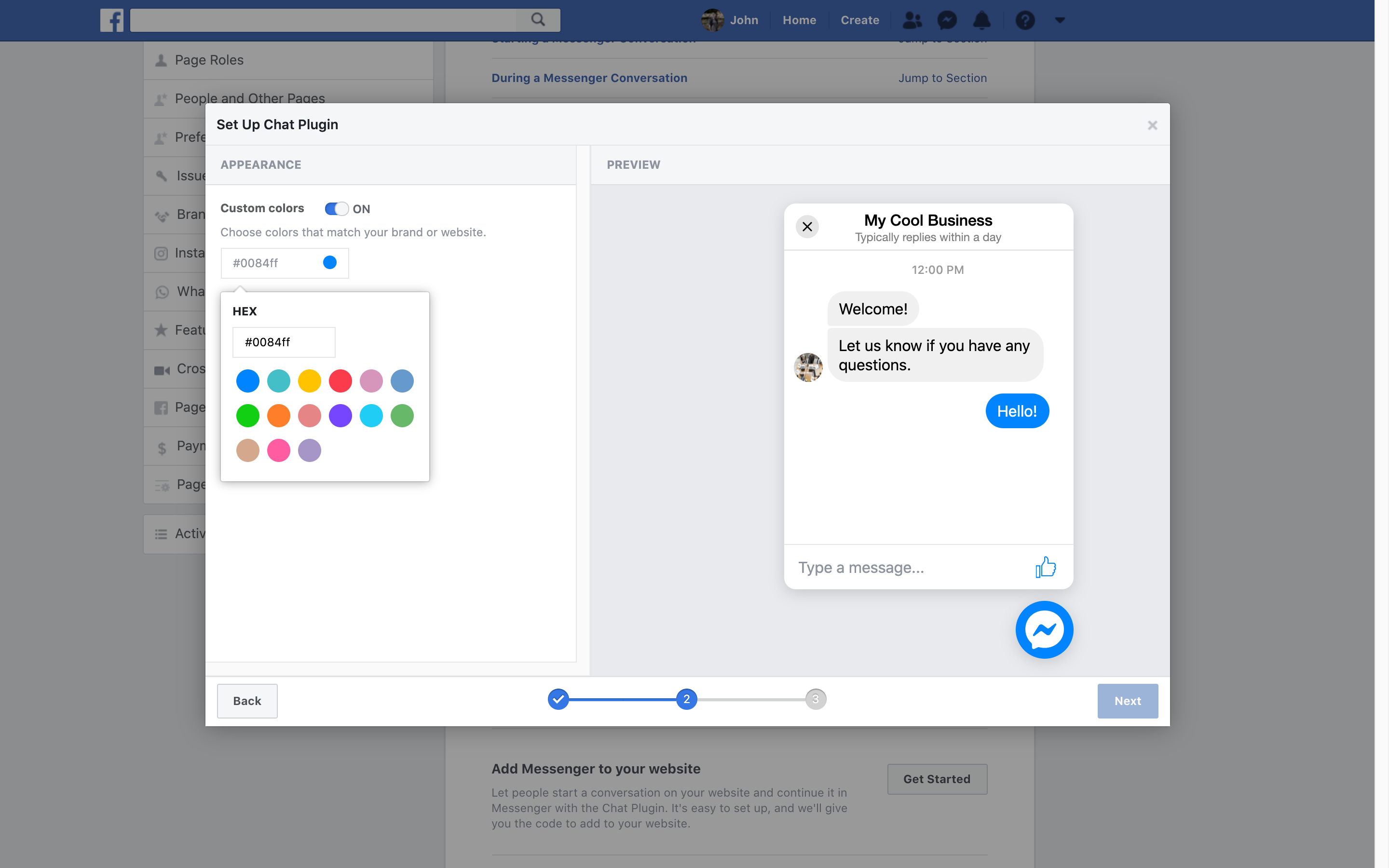 Facebook Chat Plugin Colour Picker