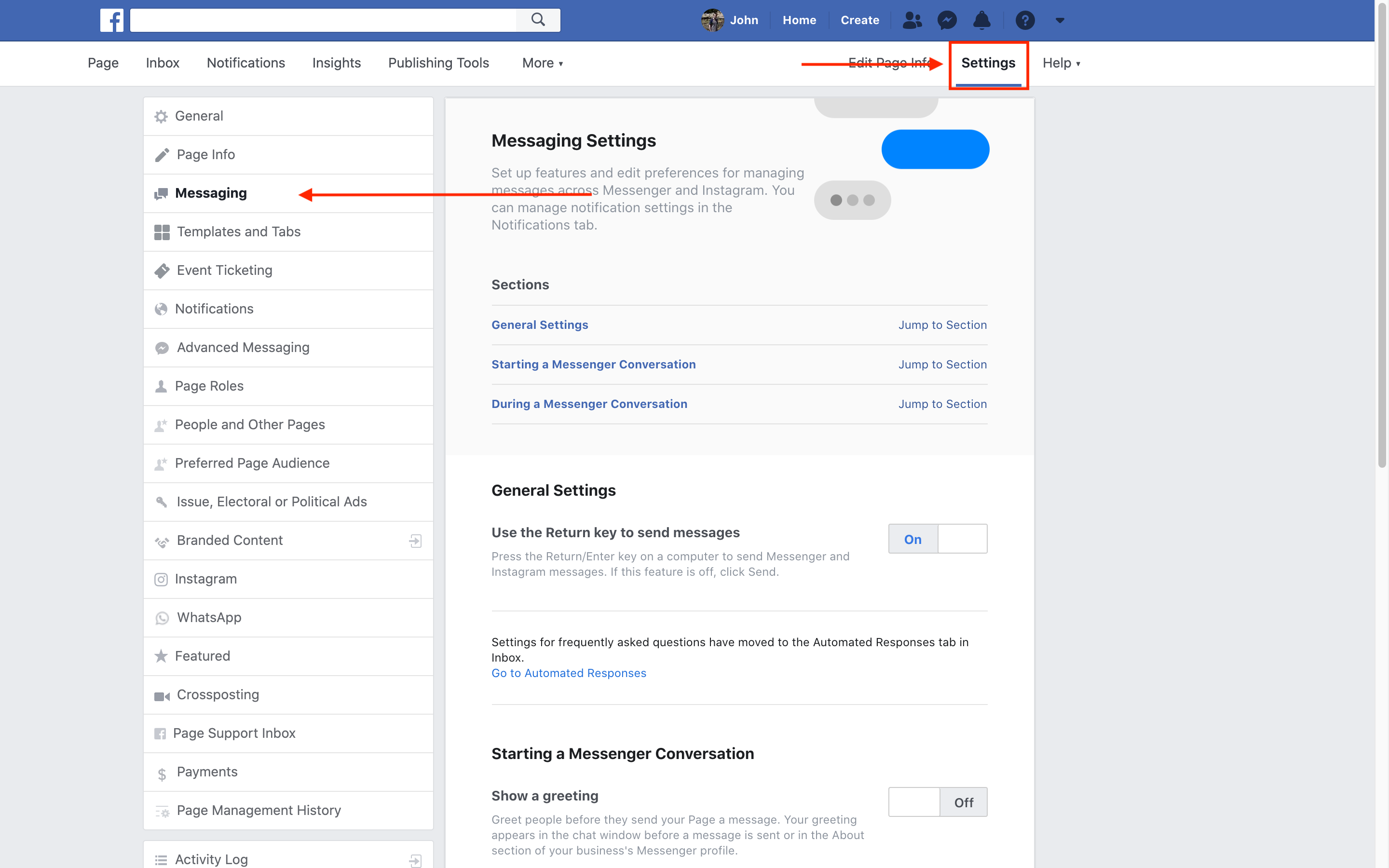 Facebook Messaging Settings