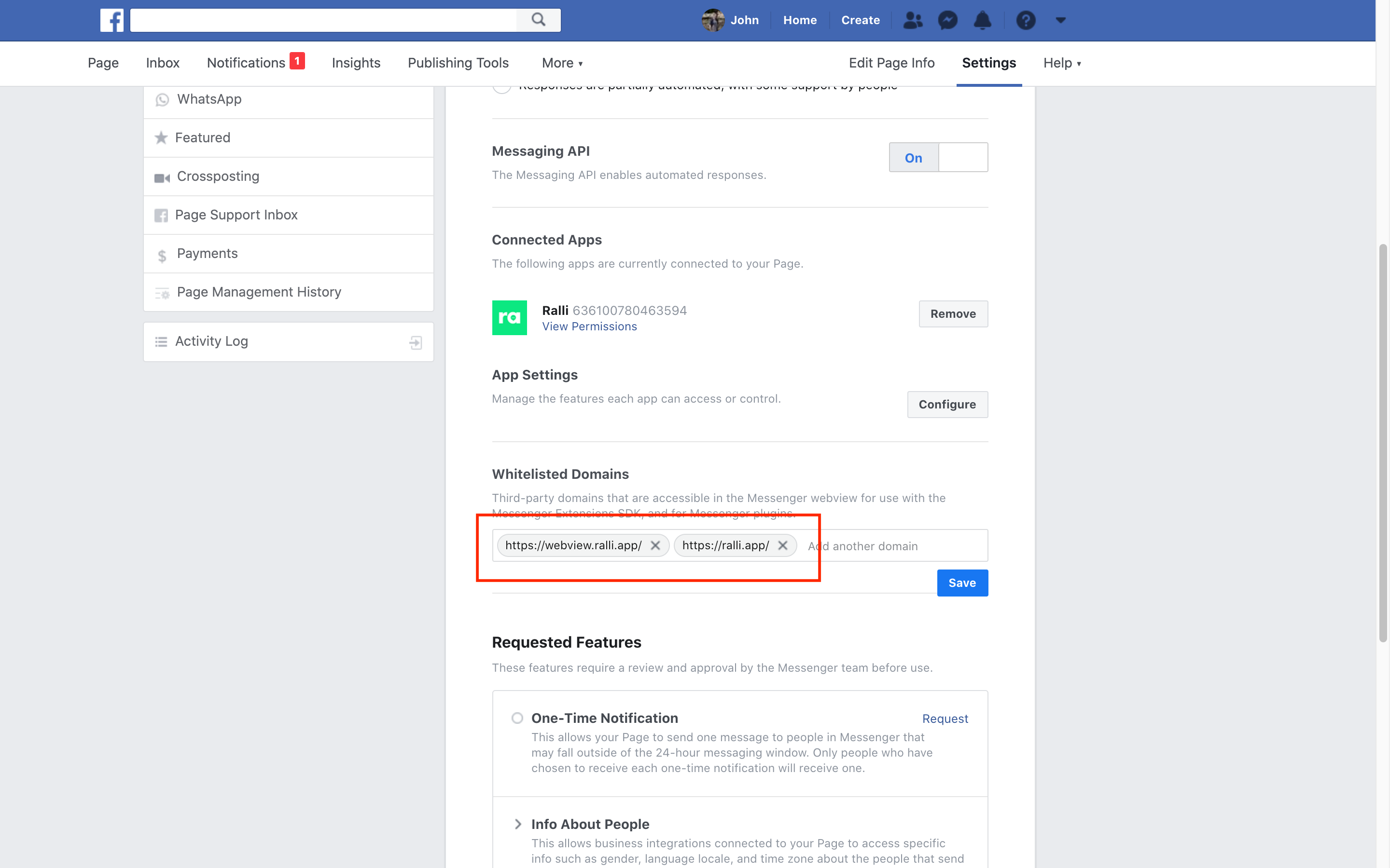 Facebook Page Whitelisted Domains