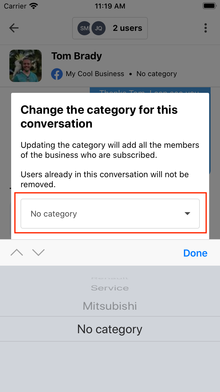 Mobile Category Selector Dialog