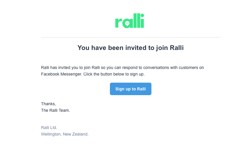 Example of an email invite