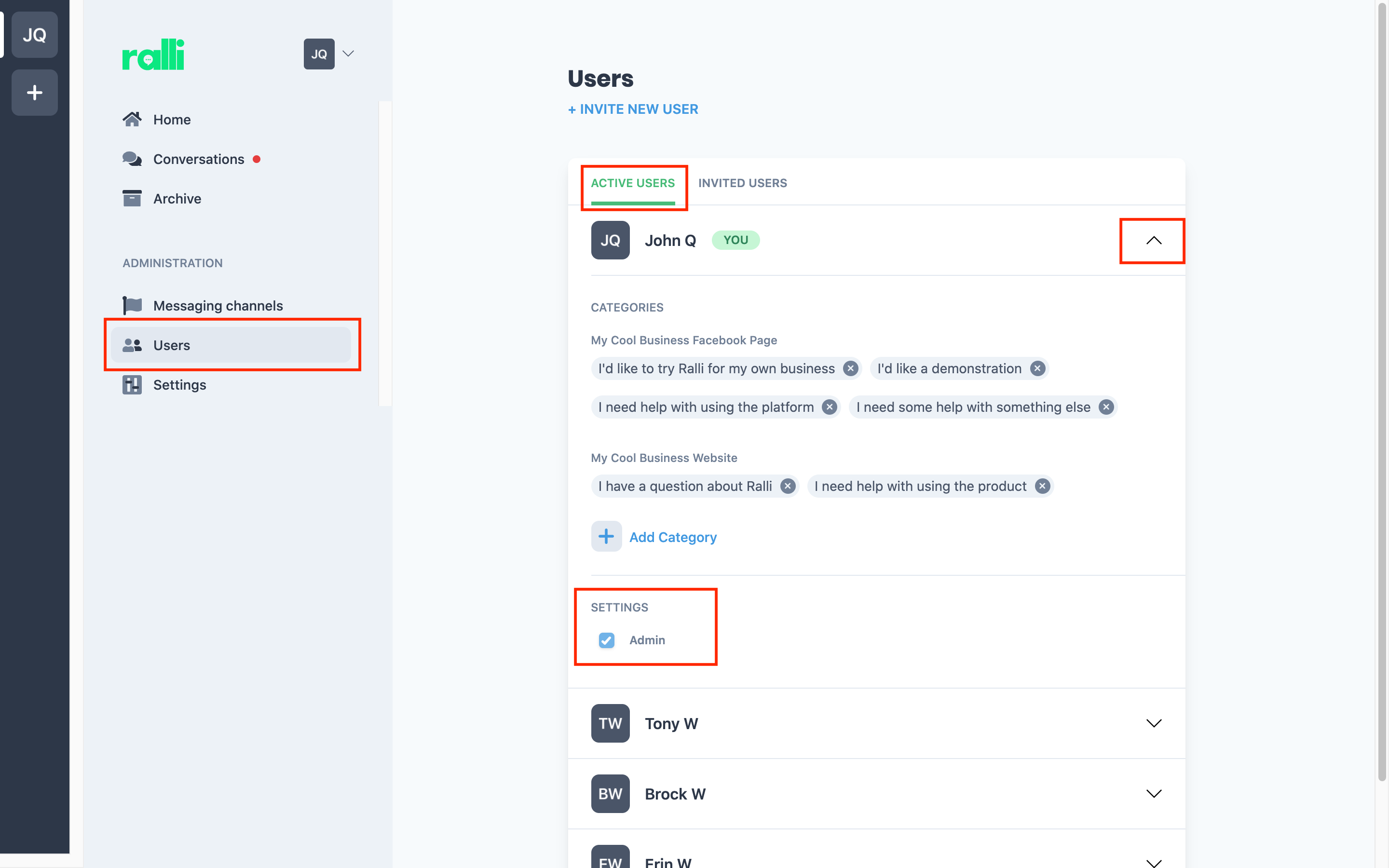 Admin setting toggle