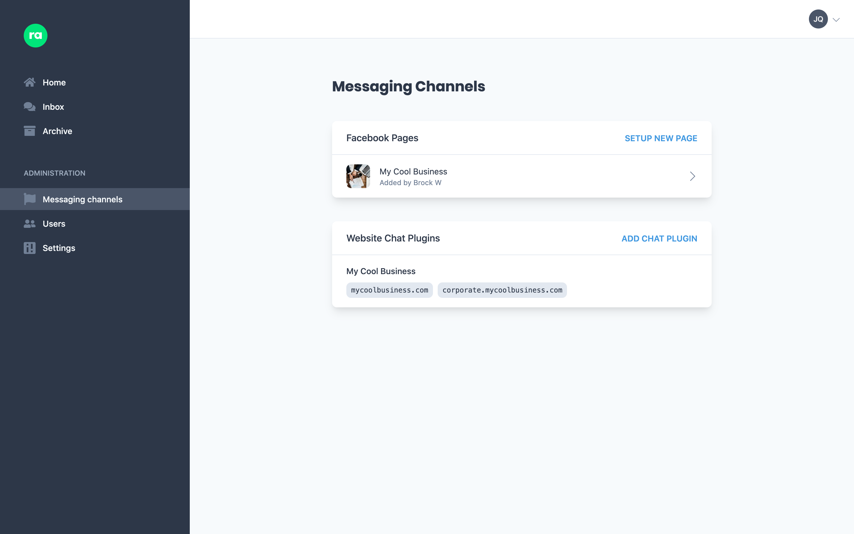 View of Ralli Messaging Channels Dashboard